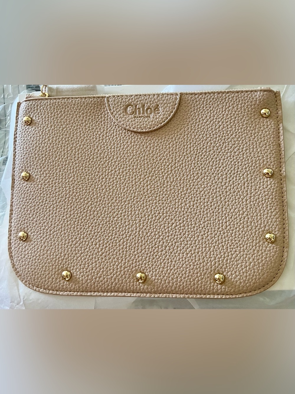 SALE! NEW! CHLOE Parfums Pebbled Large Leather Cosmetic Zip Pouch